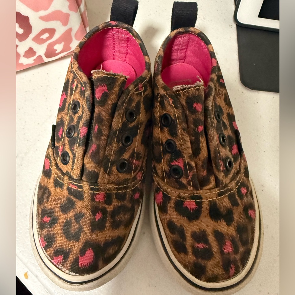 Vans Leopard Print Kids Shoes with Pink Accents
